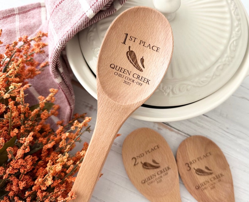 Chili cook off personalized wooden spoon, Crockpot cookoff trophy, Grill master competition award, Baking trophies, Grill master, Smoker image 1