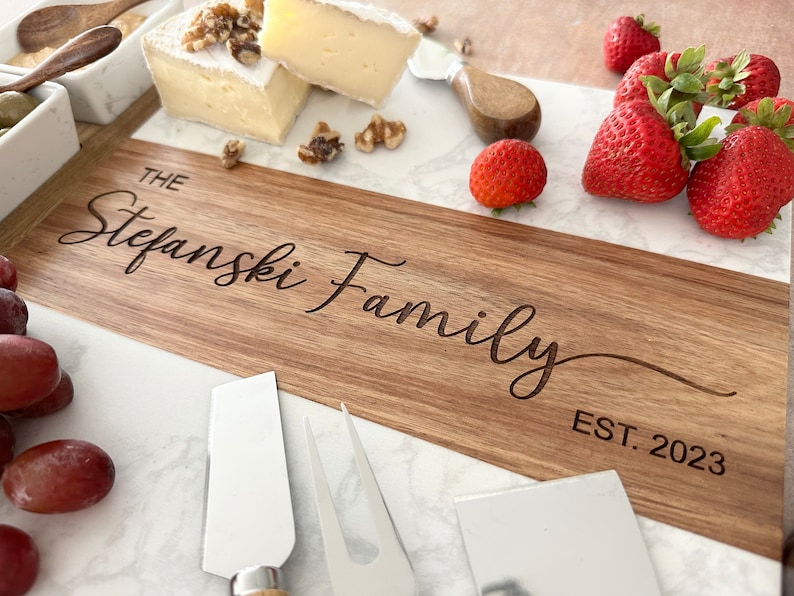 Marble charcuterie boards, Large cutting board, Cheese board personalized, Wedding Gift, Housewarming High End Gifts, Couple anniversary image 3