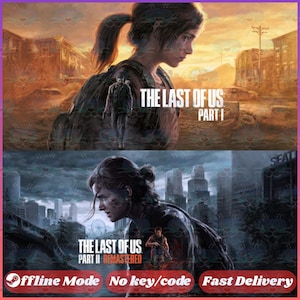 Puede incluir: Una imagen en dos partes con ilustraciones del videojuego "The Last of Us". La mitad superior muestra a una mujer con una mochila, el texto "THE LAST OF US PART I". La mitad inferior muestra a una mujer con el texto "THE LAST OF US PART II REMASTERED".