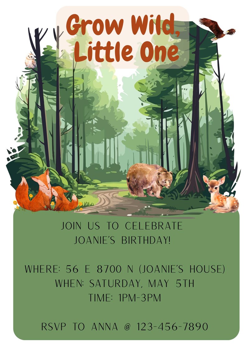 Forest Rave Invite Editable Forest Animals Party Invitation - Etsy