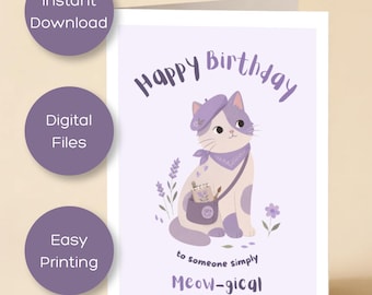 ISFP Cute Cat Birthday Card, Personality Birthday Card, Meow-gical Greeting (Digital Download)