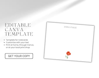 Plantilla de tarjeta de felicitación con diseño de amapola roja para papelería personalizada – Papelería editable en Canva (descarga digital)
