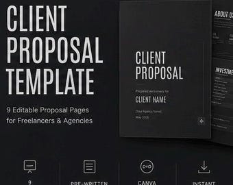 Client Proposal Template Canva Dark Charcoal | Editable Freelance Agency Proposal | Professional Pitch PDF