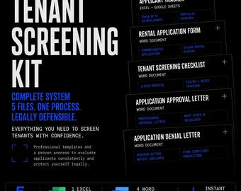Tenant Screening Kit | Rental Application, Checklist, Approval, Denial Letters (Digital Download)