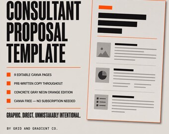 Client Proposal Template Canva Concrete Gray Orange | Bold Editorial Pitch Document for Agencies & Freelancers