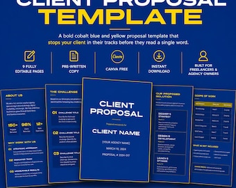Freelance Proposal Template Canva Cobalt Blue Yellow | Creative Agency Client Pitch | Editable Bold Proposal PDF