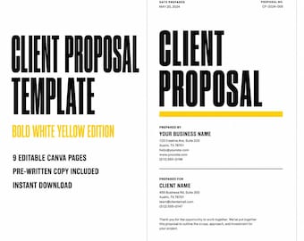 Agency Proposal Template Canva White Yellow Bold | Editable Client Proposal for Agencies & Freelancers | Instant Download