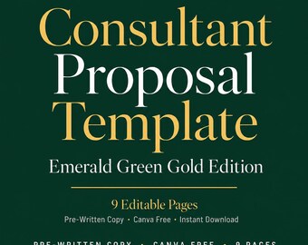 Consultant Proposal Template Canva Emerald Green Gold | Luxury Agency Client Pitch | Editable Freelance Proposal PDF
