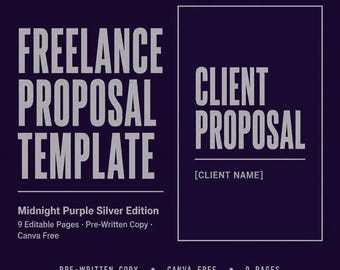 Freelance Proposal Template Canva Midnight Purple Silver | Editable Client Proposal for Consultants | Instant Download
