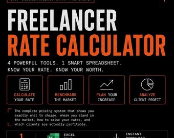 Freelancer Hourly Rate Calculator — Know What to Charge Per Hour | Pricing Tool Excel Google Sheets | Client Profitability Tracker
