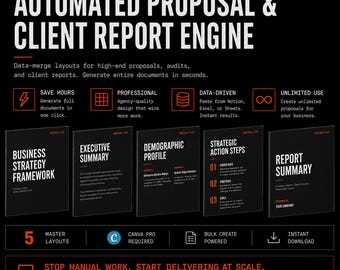 B2B Proposal Builder for Canva Pro | Minimalist Client Report I Agency Data Merge Presentation Template Engine