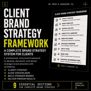 Client Brand Strategy Framework | Brand Strategist Template Word | Agency Brand Document Positioning Messaging Tone of Voice Workbook