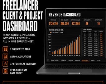 Freelancer Client & Project Tracker Spreadsheet | Invoice Dashboard | Client Management | Excel Google Sheets