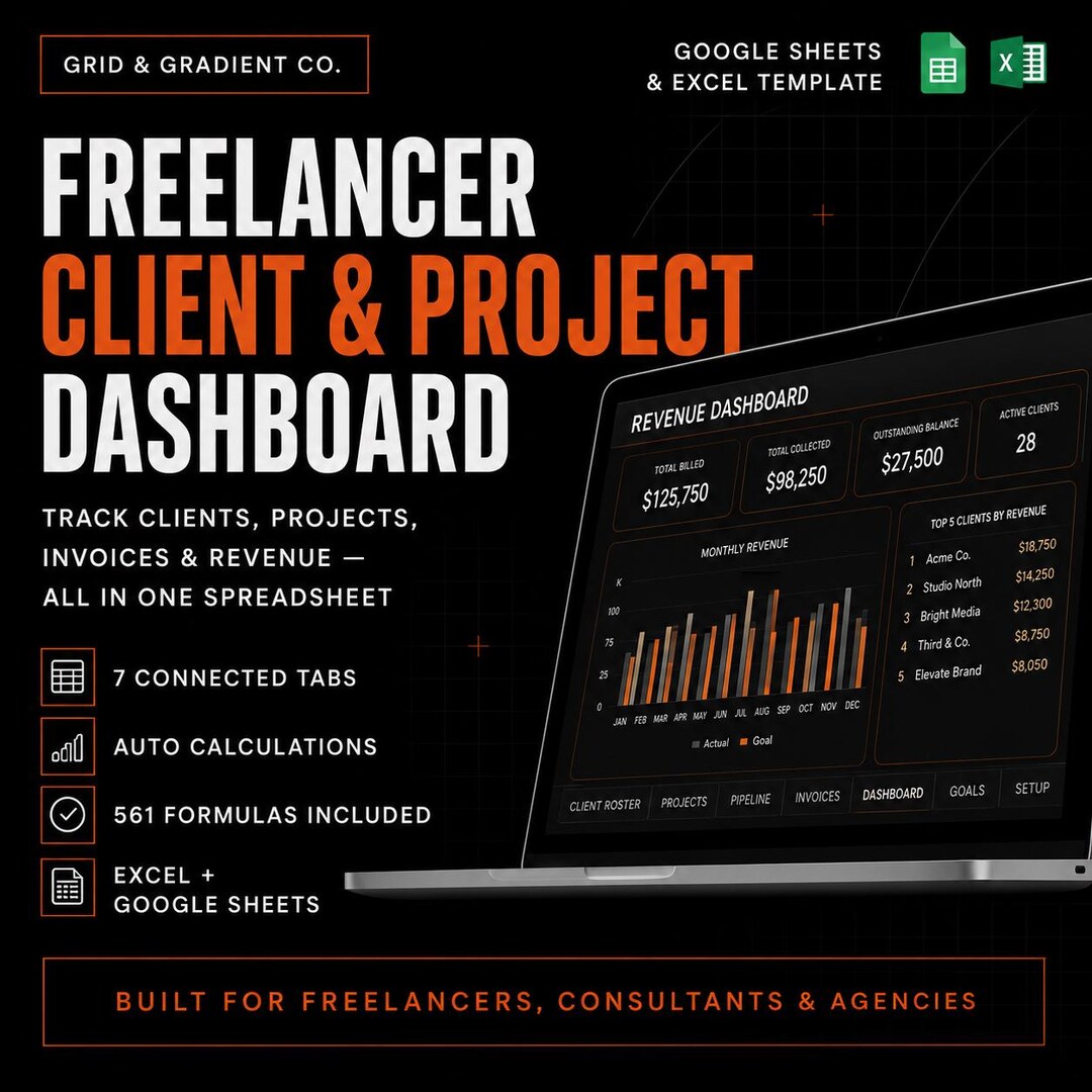 Freelancer CRM Spreadsheet | Client + Project Tracker | Invoice ...