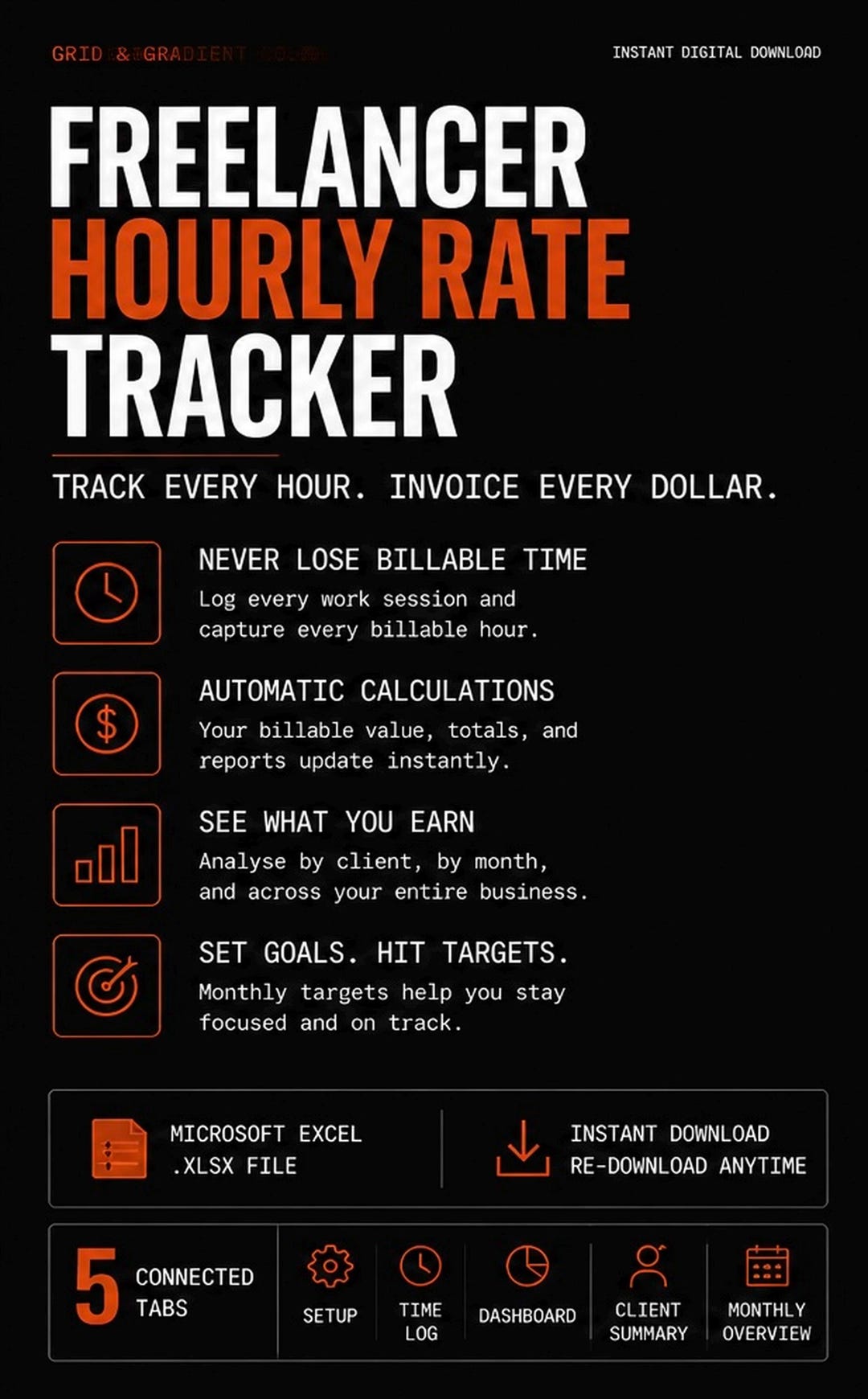 Freelancer Billable Hours Tracker Spreadsheet | Time Log Client Summary ...