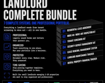 Complete Landlord Template Bundle | Lease Agreement Tenant Screening Deposit Renewal Maintenance | Rental Property Spreadsheet Kit