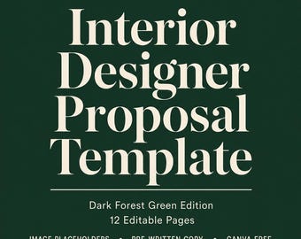 Interior Designer Proposal Template Canva Dark Forest Green | Editable Client Proposal for Interior Designers | Instant Download
