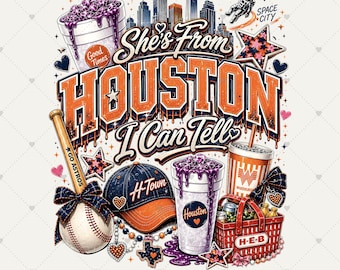 Hon är från Houston, jag kan säga Houston, PNG, H Town Cowgirl Rodeo-skjortadesign, Space City Baseball Coquette-rosett, PNG