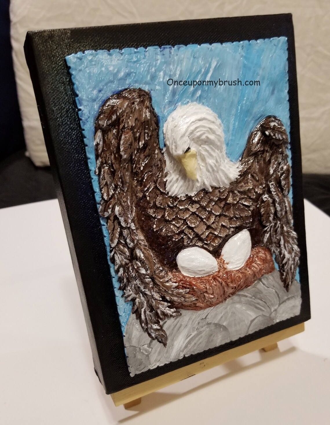 3D Eagle with eggsClay put on Canvas Etsy