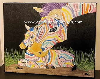 Acylic Painting Rainbow Zebras