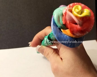 Hand Personalize Sculpted Rainbow Clay Rose 2#