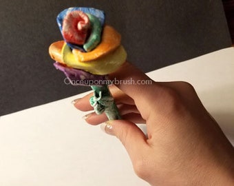 Hand Personalize Sculpted Rainbow Clay Rose 3#