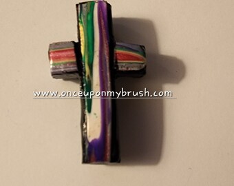 Colorful Cross Handmade with Polymer Clay!