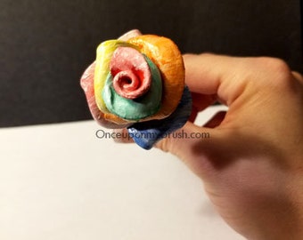 Hand Personalize Sculpted Rainbow Clay Rose 1#