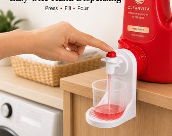 洗濯洗剤ディスペンサーカップホルダー｜ボトル取り付け式計量カップアタッチメント、ランドリールームオーガナイザー、ドリップトレイ、注ぎ口カップ