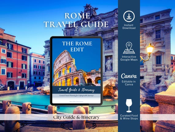4-Day Rome Itinerary - Day Trips - Food & Wine Guide - Custom Watercolor and Google Maps