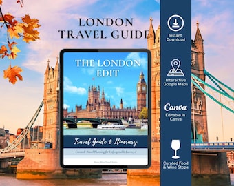 Itinerario de 4 días por Londres, excursiones de un día, guía gastronómica y vinícola, acuarela personalizada y mapas de Google.