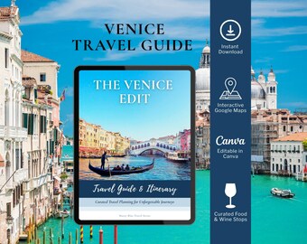Venedig-Reiseplan für 4 Tage, Tagesausflüge, Kulinarik- und Weinführer, individuelles Aquarell und Google Maps