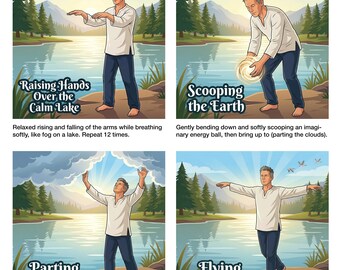 Seniors Tai Chi Poster | Core Four Movements, Balance Exercise Chart (Digital Download)