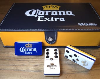 Cerveza Corona, lot de dominos géants, Double 6, toupie en métal, étui en cuir