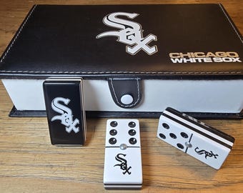 White Sox Jumbo Domino Set, Double 6, Metal Spinner, Leather Case