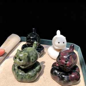 2.4"Hand Carved Donut Base Cat Crystal Figurine, Mixed Natural Gemstone Kitten Statue, Cute Cat Lover Gift,Witchy Altar Ornament