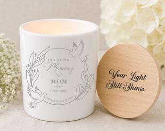 Engraved Doves Memorial Candle Jar, Custom Remembrance, Sympathy Gift, Forever in Our Hearts