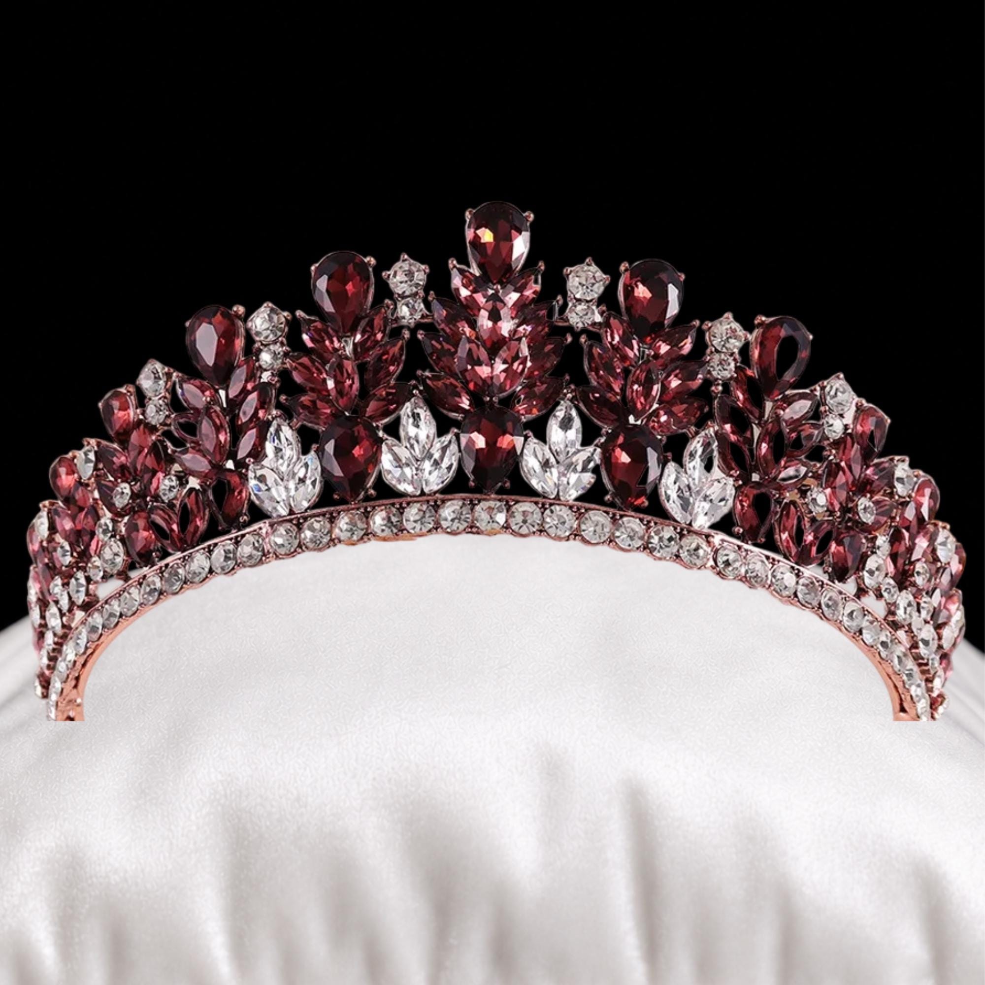 Wine Red Crystal Princess Crown, Quinceanera Gold Wedding Tiara, Birthday Crown, Prom Headpiece