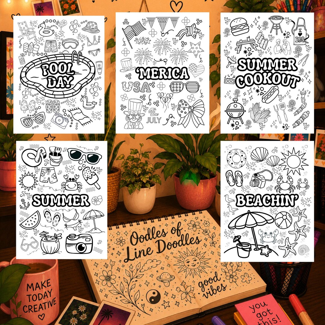 5 Bold and Easy Collage Coloring Pages | Digital Download | Fun for ...