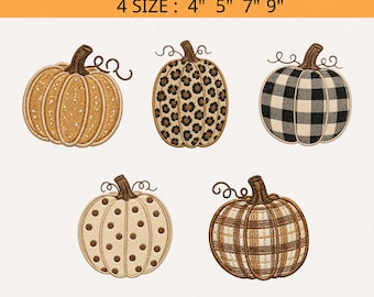 Fall Pumpkin Machine Embroidery File, Leopard Print Polka Dot Autumn Digital Embroidery Design, Rustic Thanksgiving Pumpkin Embroidery