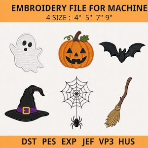 Halloween Ghost with Bats Machine Embroidery File, Spooky Season Digital Embroidery Design, Cute Ghost and Bats Embroidery Pattern