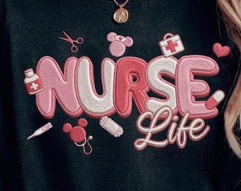EMBROIDERED Pink Mickey Mouse Nurse Life File, Disney Mickey and Friends RN Tee, Registered Nurse Gift, Disney Nurse Day Shirt