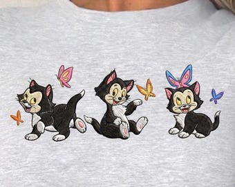 Diseño bordado del gato Figaro de Disney, camiseta de Disney World, Un Deux Trois Cat, camisetas de Magic Kingdom, camiseta para mujer estilo baby-shirt con estética femenina