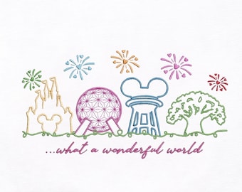 EMBROIDERED Walt Disney World Design, Disney park icons, Florida Magic Kingdom trip, Embroidery shirt