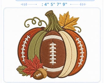 Football Fall Pumpkin Machine Embroidery File, Game Day Season Digital Design, Cute Sports Pumpkin Embroidery Pattern
