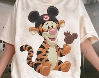 EMBROIDERED Retro 90s Disney Eddy Tigger Mickey Ice Cream Design, Tigger Mickey Head, Winnie The Pooh, Disneyworld Shirt