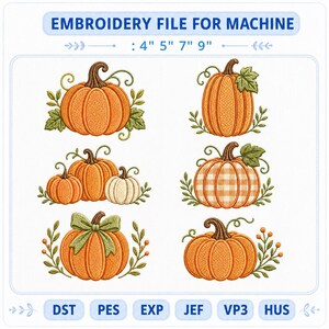 Fichier de broderie machine pour couronne de citrouilles, motif de broderie numérique automne, modèle de broderie pour nœud de porte Thanksgiving