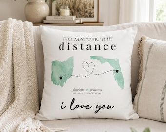 No Matter the Distance Pillowcase | Personalized Long Distance Pillow, Custom State Pillowcase, Long Distance Family Gift, College Gift