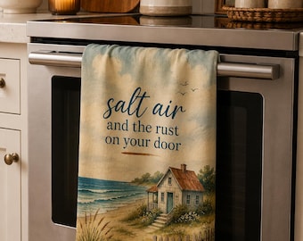 Salt Air Home Decor Tea Towel | Coastal Kitchen Decor Microfiber Towel, Decorative Tea Towel, Kitchen Decor, Salt Air Rust on Your Door,