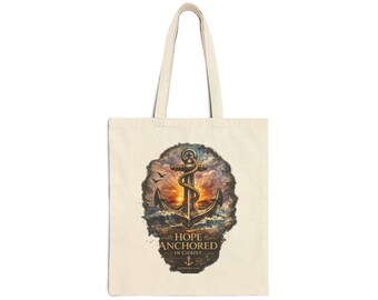 Hope Anchored anchor sunset tote bag | nautical faith design